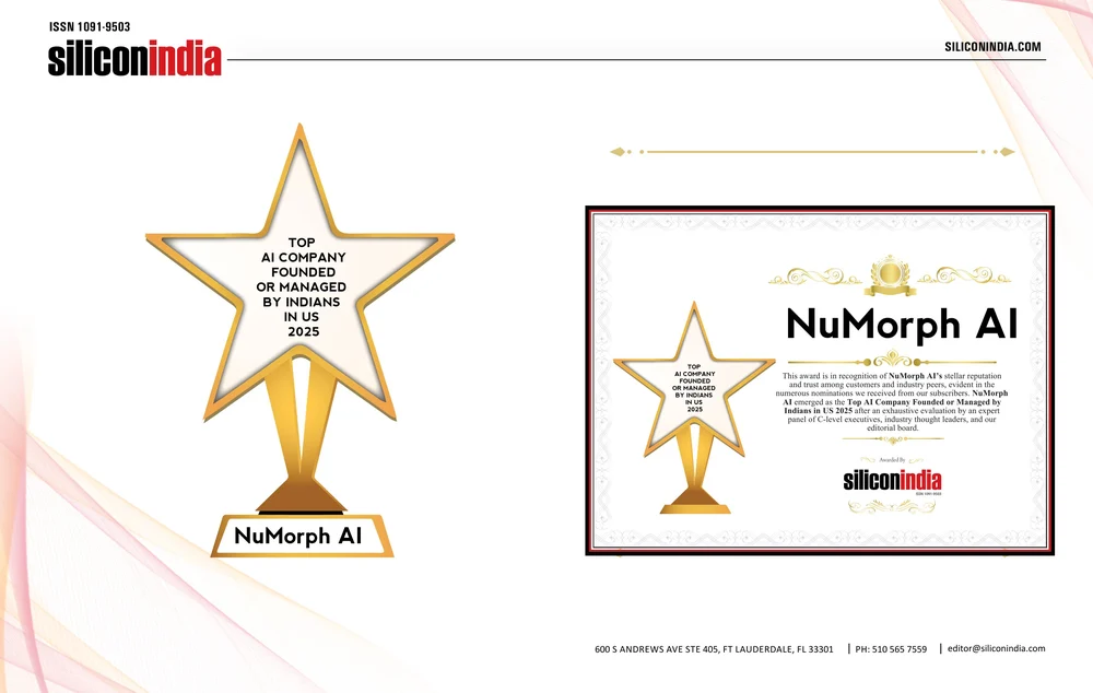 siliconindia — Top 10 AI Companies Founded or Managed by Indians in US 2025, awarded to NuMorph AI